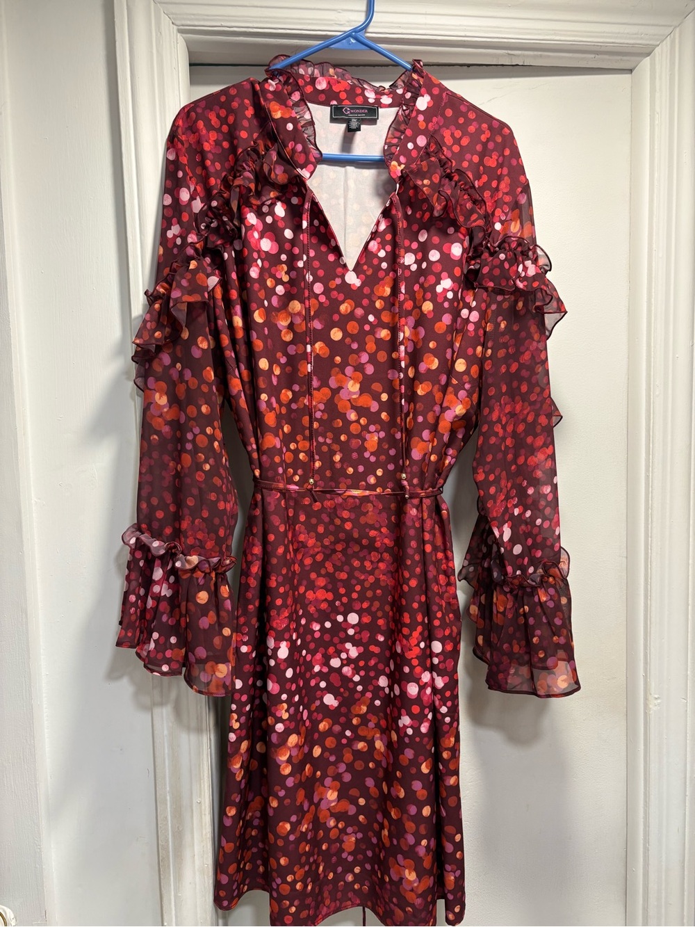 Christian Siriano Burgundy Multi-Color Ruffle Long-Sleeve Dress  Size 2X